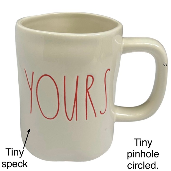 Rae Dunn MINE YOURS Mug Set White Red Large Letters Dimples NWT NIB OG 2017 - Picture 12 of 17